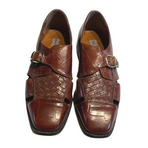 Stacy Adams Men's Brown Leather Woven Monk Strap Huarache Dress Shoes 12 M